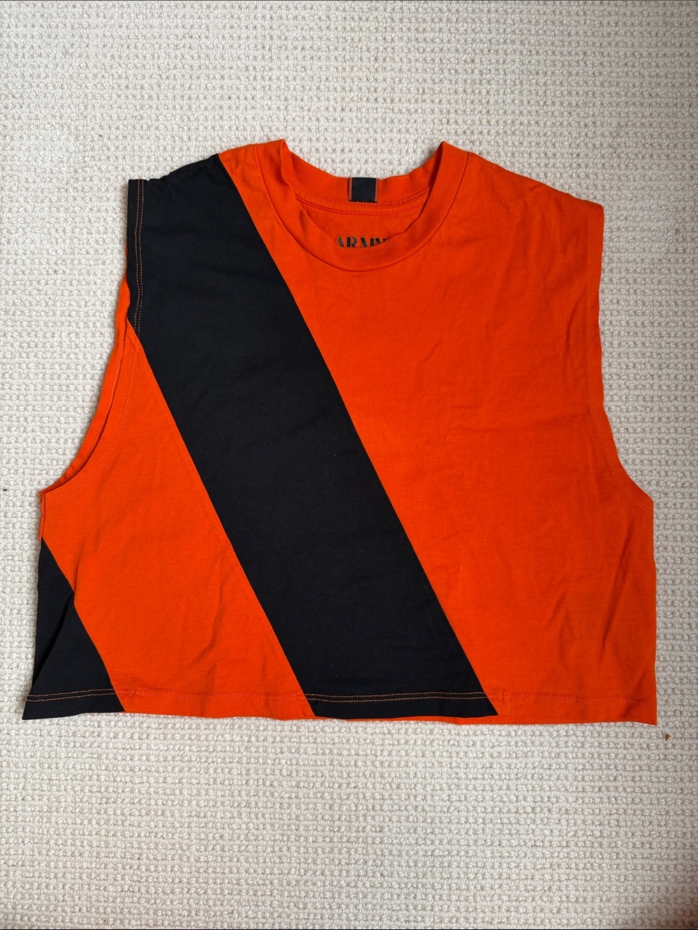 AR Main Orange Crop Tank with Black Diagonal Stripe